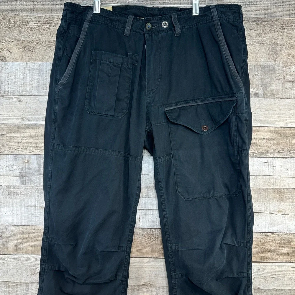 VTG Polo Ralph Lauren 381 Blecker Black Cargo Workpants‎ Flannel-lined Hem Sz 38
